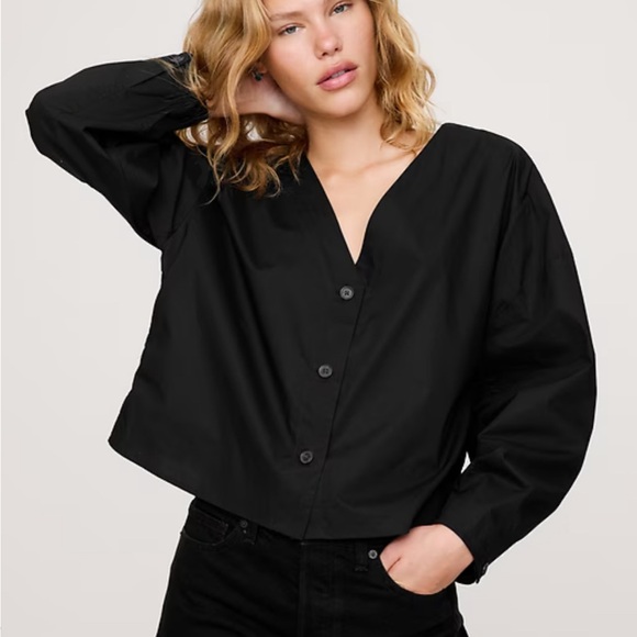 Banana Republic Tops - Black Cotton Poplin Volume-Sleeve Top